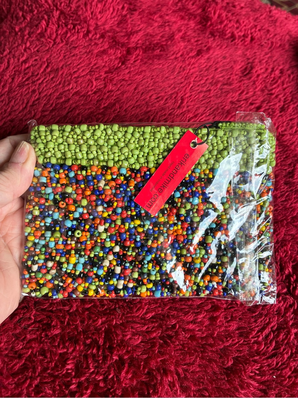 Erik and Mike green beaded coin purse